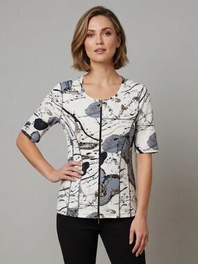 Graffiti Abstract Print Zip-Front Top